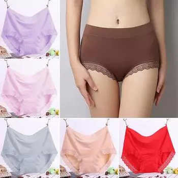 Женское бесшовное нижнее белье больших размеров, трусы, кружевные трусики с высокой талией, дышащие