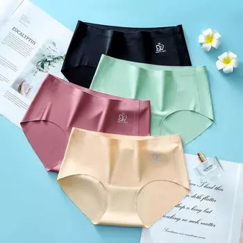 Женское бесшовное нижнее белье большого размера, однотонное нижнее белье, удобные трусики из ледяного шелка, дышащие трусы, трусы со средней посадкой для женщин XXL