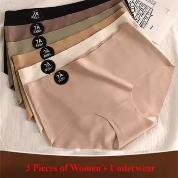 Женское бесшовное нижнее белье из 3 предметов со средней посадкой Ice Silk, антибактериальные треугольные трусики, простые женские трусики M чёрный