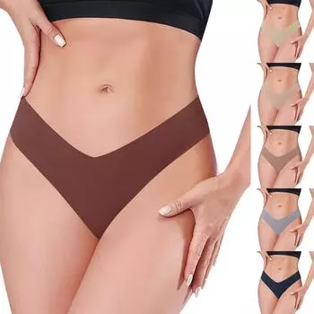 Женское бесшовное нижнее белье из ледяного шелка с низкой талией, быстросохнущие трусы с V-образной талией (3 упаковки) L бежевый