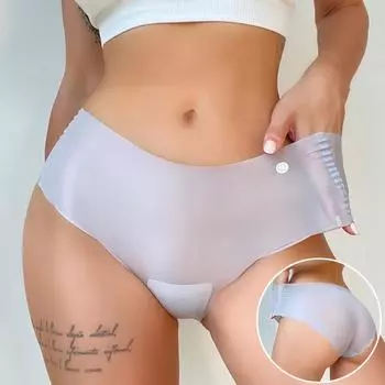 Женское бесшовное нижнее белье из шелка Ice Silk, хипстерские невидимые трусики, эластичное нижнее белье из шелка Ice Silk, бикини, трусики-брифы M чёрный