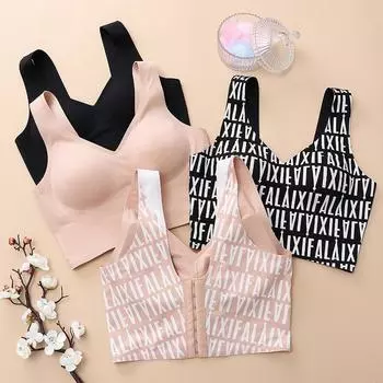 Женское бесшовное нижнее белье с надписью, тонкая летняя коллекция вторичной груди, стальной бюстгальтер без оправы большого размера M чёрный