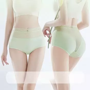 Женское бесшовное нижнее белье с высокой талией, утягивающим животом, приподнятыми ягодицами, чистым хлопком, треугольной сеткой, сетчатыми вставками, открытыми, свободными шортами, трусиками M чёрный