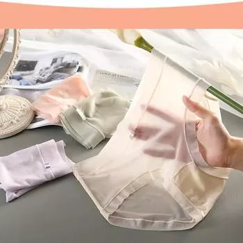 Женское бесшовное нижнее белье средней посадки из шелка Ice Silk Stretch: Невидимые, дышащие и сексуальные бикини-стринги для девочек M чёрный