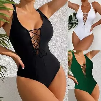 Женское бикини на шнуровке, сексуальный купальный костюм с высокой талией, пляжный купальник, женский летний купальник S чёрный