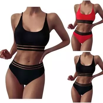 Женское бикини, однотонный купальник, бюстгальтер из двух частей, купальный костюм, пляжная одежда
