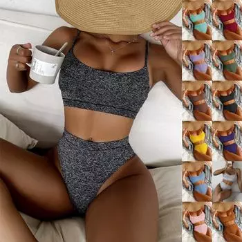 Женское бикини, однотонный купальник, бюстгальтер из двух частей, купальный костюм, пляжная одежда