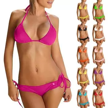 Женское бикини с разрезом, сексуальное эротическое белье для плавания (Нет подушечек для бюстгальтера) L синий