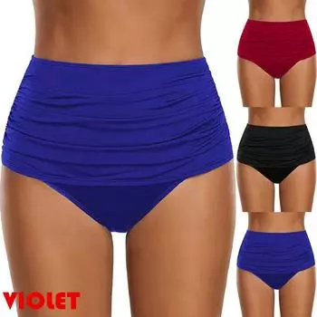 Женское бикини с высокой талией и рюшами для плавания и танкини, купальник, трусы, большие размеры S чёрный