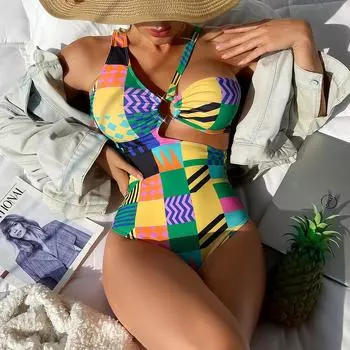 Женское бикини, сексуальный купальный костюм с высокой талией, пляжный купальник, женский летний купальник S