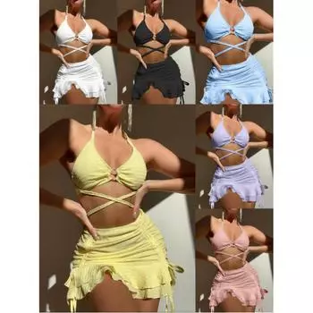 Женское бикини, сексуальный купальный костюм с высокой талией, пляжный купальник, женский летний купальник S