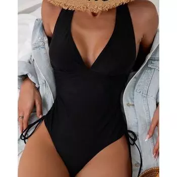 Женское бикини, сексуальный купальный костюм с высокой талией, пляжный купальник, женский летний купальник S чёрный