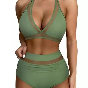 Женское бикини, сексуальный купальный костюм с высокой талией, пляжный купальник, женский летний купальник S зелёный