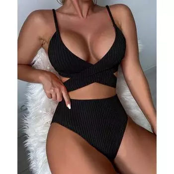 Женское бикини, сексуальный купальный костюм с высокой талией, пляжный купальник, женский летний купальник S