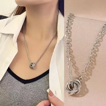 Женское благородное многослойное ожерелье с кольцом из медведя, элегантное ожерелье, модное серебряное очарование, подвеска в виде шара с гравировкой, ажурная цепочка, аксессуары для вечернего платья серебряный