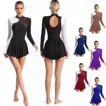 Женское блестящее балетное платье-пачка со стразами, костюмы для фигурного катания, гимнастики, катания на роликах, танцевальная одежда для выступлений S чёрный