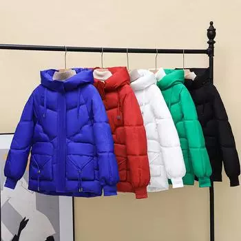 Женское блестящее хлопковое пальто с капюшоном - зимнее в корейском стиле, свободного кроя, утолщенное, большого размера 2XL (140-155 jin) чёрный