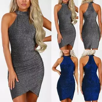 Женское блестящее мини-платье Off Shouder Off Shouder Вечернее платье S серый