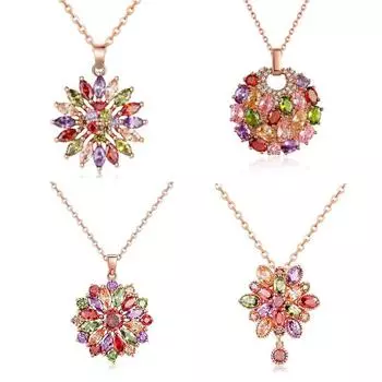 Женское блестящее разноцветное ожерелье с подвеской из циркона, разноцветные цветы, розовое золото, ювелирные изделия, аксессуары