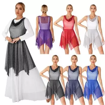 Женское блестящее танцевальное платье без рукавов с драпировкой и асимметричным подолом, танцевальная одежда для выступления хора S фиолетовый