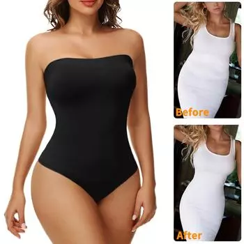 Женское боди без бретелек для нижнего белья Корректирующее белье для контроля живота Бесшовные моделирующие модели для тела Майки Тренер для талии Нижнее белье для похудения S чёрный