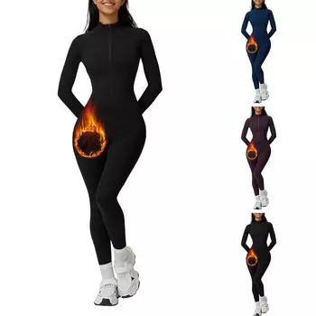 Женское боди для йоги на молнии с длинными рукавами, цельный купальник высокой интенсивности для фитнеса и спорта L чёрный