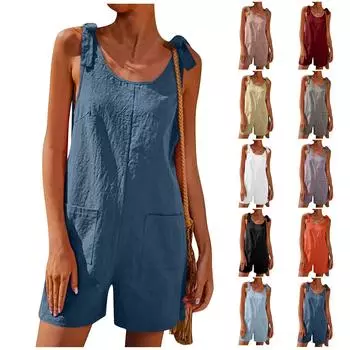 Женское боди, модное однотонное свободное боди с пряжкой и ремешком, шорты с карманами XL