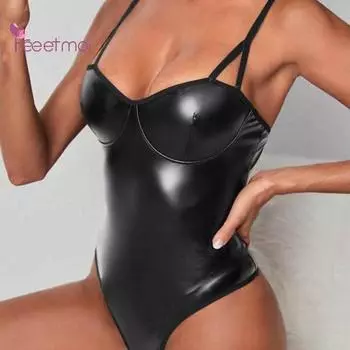 Женское боди, однотонное, эластичное, без рукавов, с низким вырезом, эластичное, тонкое, с высокой регулируемой спинкой, для порновечеринок S чёрный