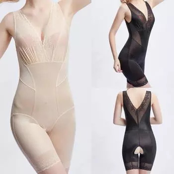 Женское боди с поясом и кружевным цельным бесшовным боди L бежевый