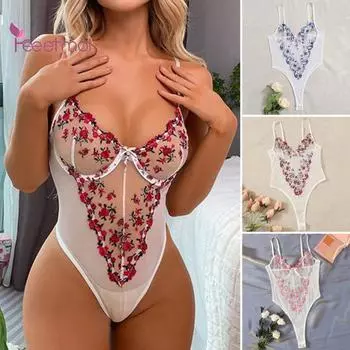 Женское боди с прозрачной сеткой в стиле пэчворк, тонкая одежда для сна, сексуальная одежда, тонкий освежающий узкий женский комбинезон с открытой спиной и цветочной вышивкой XL зелёный