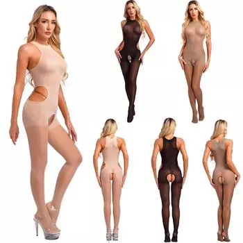 Женское боди с вырезом, прозрачное боди без рукавов, однотонное эластичное нижнее белье, комбинезон One Size