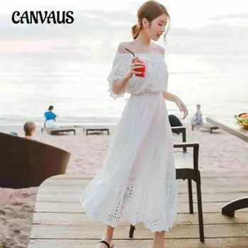 Женское богемное длинное летнее пляжное платье Праздничное платье-футляр на одно плечо S белый