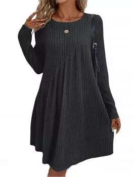 Женское богемное платье в полоску, осень-зима 2024, однотонное, с нерегулярным дизайном S чёрный