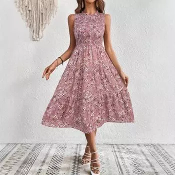 Женское богемное праздничное летнее платье без рукавов со стойкой воротником, с цветочным принтом, цельное XL