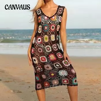 Женское богемное праздничное платье ручной работы крючком с v-образным вырезом и лямкой на шее, летнее сексуальное платье-жилет с ромбовидной решеткой, пляжное платье One Size белый