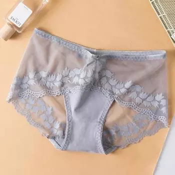 Женское большое кружевное нижнее белье, женское нижнее белье из чистого хлопка, антибактериальный галстук-бабочка, высокая талия, укороченный треугольник, без следов M серый