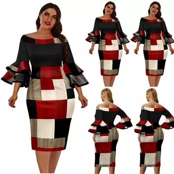 Женское большое лоскутное платье, юбка с запахом на бедрах, повседневное платье с длинными рукавами, длинное платье XXL разноцветный