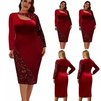 Женское большое лоскутное платье, юбка с запахом на бедрах, повседневное платье с длинными рукавами, длинное платье XXL красный