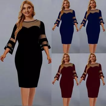 Женское большое лоскутное платье, юбка с запахом на бедрах, повседневное платье с длинными рукавами, длинное платье L чёрный