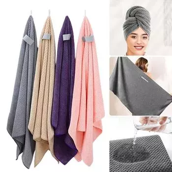 Женское большое полотенце для волос из микрофибры, сухое полотенце для волос с резинкой, быстросохнущее, для влажных густых вьющихся волос, супермягкое полотенце для волос