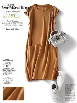 «Женское большое весенне-летнее свободное облегающее однотонное платье-футболка в корейском стиле» L
