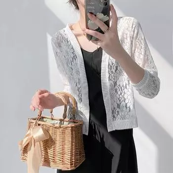 Женское болеро с открытым передом и длинными рукавами, укороченные шали, белые, черные, красные кружевные болеро, свадебная куртка, кардиган, накидки для невесты M(40-50kg)