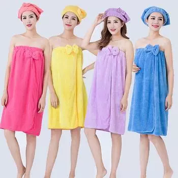 Женское быстросохнущее банное полотенце с милым бантом, спа-салфетки и набор шапочек для душа, мочалка для ванной Bath skirt синий