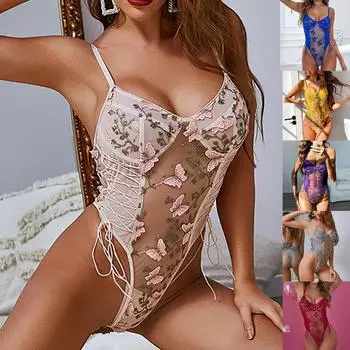 Женское цельное кружевное сексуальное соблазнительное нижнее белье с вышивкой L