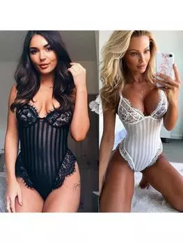 Женское цельное нижнее белье кружевное нижнее белье полосатый обтягивающий комбинезон L