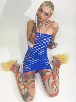 Женское цельное облегающее платье, одежда для ночного клуба, женская сексуальная сетчатая прозрачная короткая юбка, эротическая перспективная ночная рубашка L