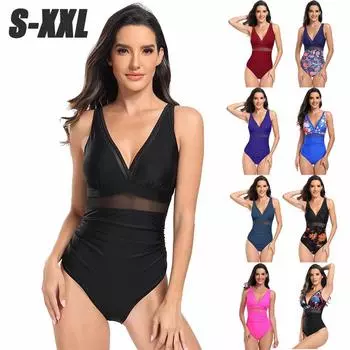 Женское цельное спортивное сетчатое пляжное бикини большого размера для пупка XXL