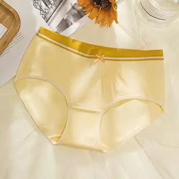 Женское цельнохлопковое бесшовное удобное дышащее простое милое нижнее белье большого размера M жёлтый