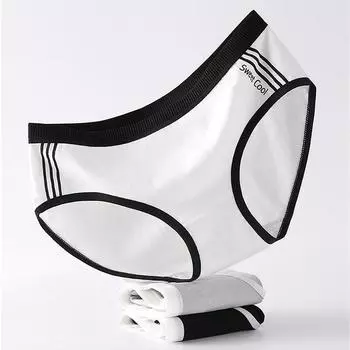 Женское черно-белое однотонное простое нижнее белье, трусики со средней талией из чистого хлопка для девочек, удобные дышащие хлопковые трусы с принтом M чёрный