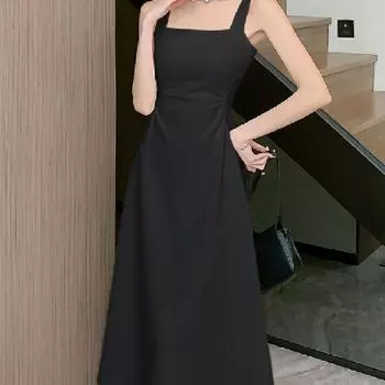 Женское черно-белое платье на подтяжках в стиле Хепберн, лето 2025 г. Medium чёрный